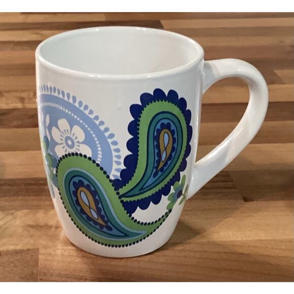 Set of 4 Royal Norfolk Floral Paisley Print Blue & Green Ceramic Coffee Mugs - Picture 8 of 9